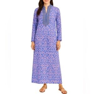 Bella Tu Kaftan Dress Womens Small Beaded Maxi Beachy Resort Boho Indie Cotton